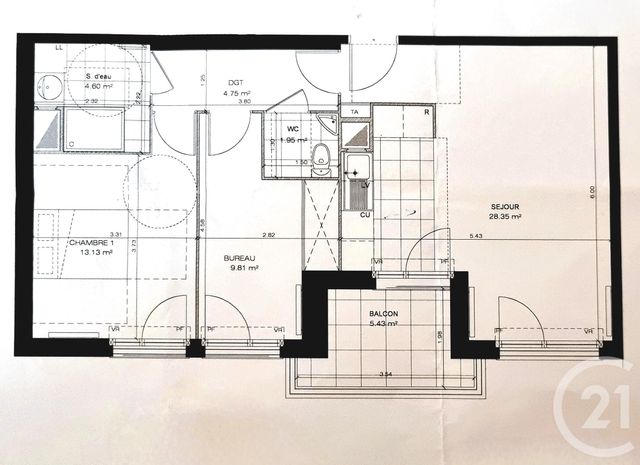 Appartement F3 à vendre - 3 pièces - 62.54 m2 - COLOMBES - 92 - ILE-DE-FRANCE - Century 21 Beaurepaire
