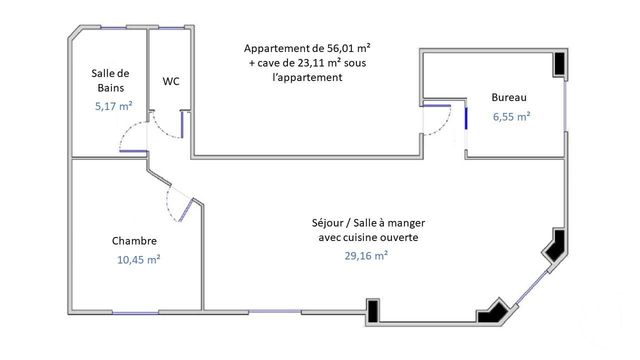 Appartement F2/3 à vendre - 3 pièces - 56.01 m2 - COLOMBES - 92 - ILE-DE-FRANCE - Century 21 Beaurepaire